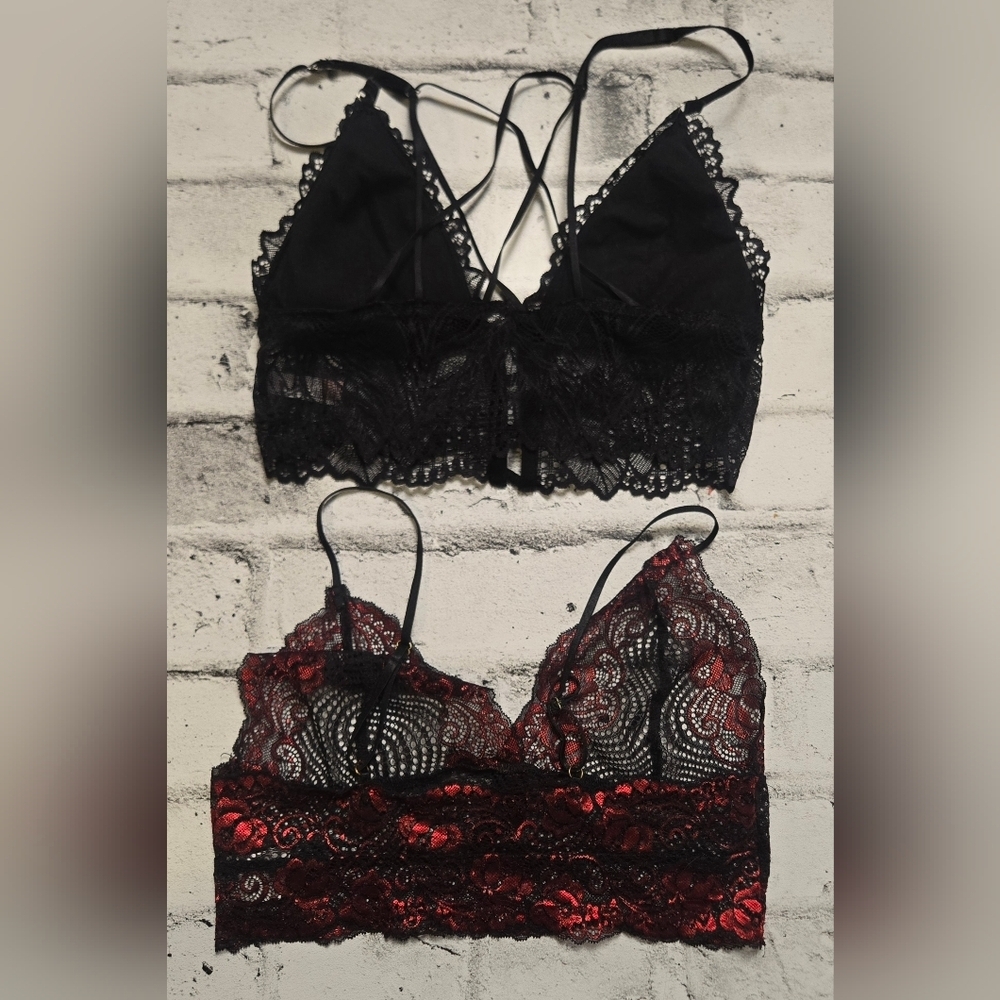 Lace Bralette Bundle M Rose & Vine Black Red Set - Picture 3 of 13